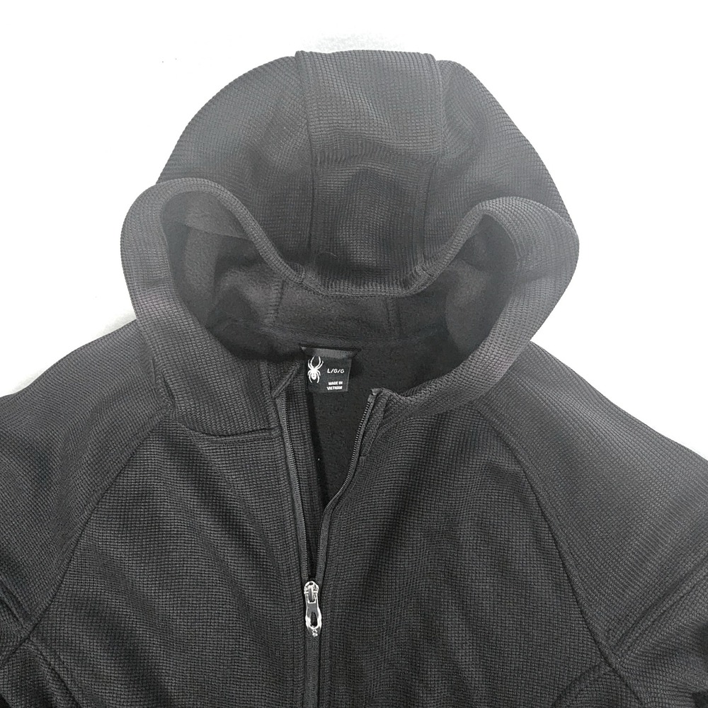 Spyder Womens Black Waffle Knit Full Zip Fleece Lined Hoodie Jacket Size Large